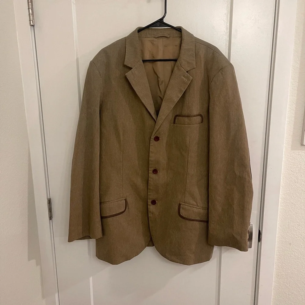 Vintage J.‎ Peterman 48 Olive-Tan Cotton Sports Coat Classic Blazer Jacket